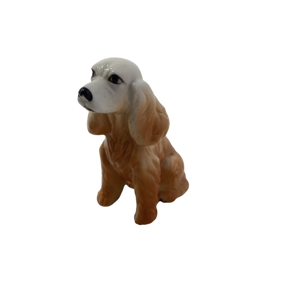 Vtg Japan BONE CHINA BROWN AND WHITE COCKER SPANIEL DOG FIGURINE 3" Sitting